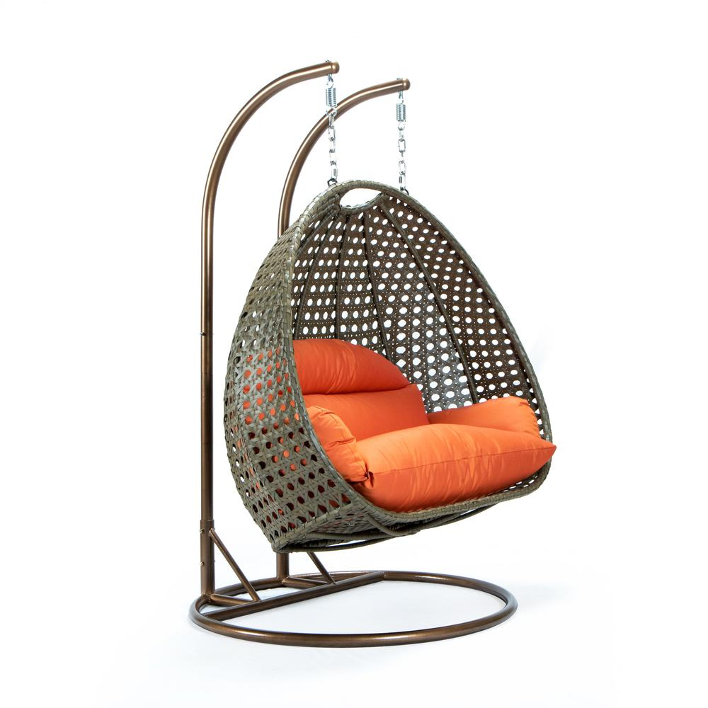 Beige Wicker Hanging 2 Person Egg Swing Chair - Outdoor