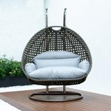 Beige Wicker Hanging 2 Person Egg Swing Chair - Outdoor