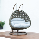 Beige Wicker Hanging 2 Person Egg Swing Chair - Outdoor