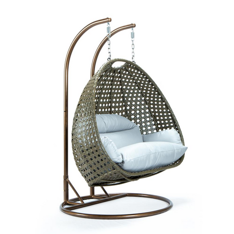 Beige Wicker Hanging 2 Person Egg Swing Chair - Outdoor