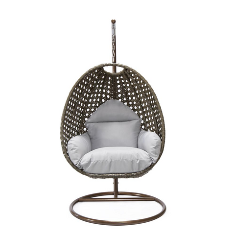 Beige Wicker Hanging Egg Swing Chair - Outdoor Comfort