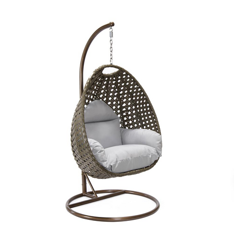 Beige Wicker Hanging Egg Swing Chair - Outdoor Comfort