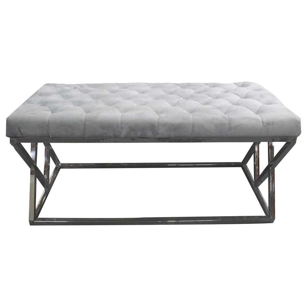 Best Master Stainless Steel and Velvet Upholstered Bench in Gray - WhatYouNeedSales