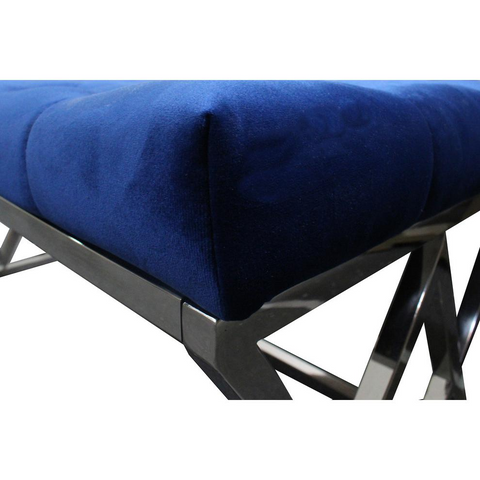 Best Master Tufted Velvet Upholstered Bench with Stainless Steel Frame in Blue - WhatYouNeedSales