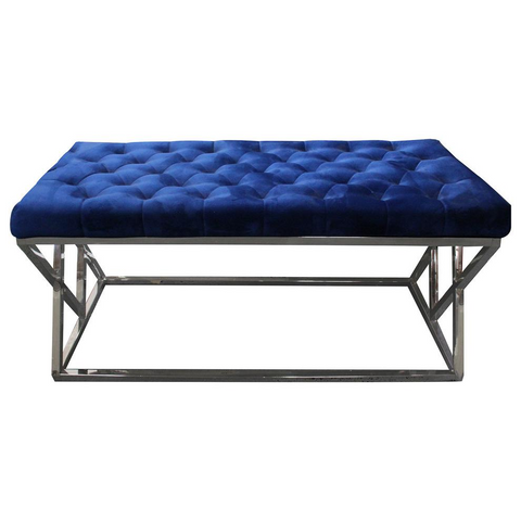 Best Master Tufted Velvet Upholstered Bench with Stainless Steel Frame in Blue - WhatYouNeedSales