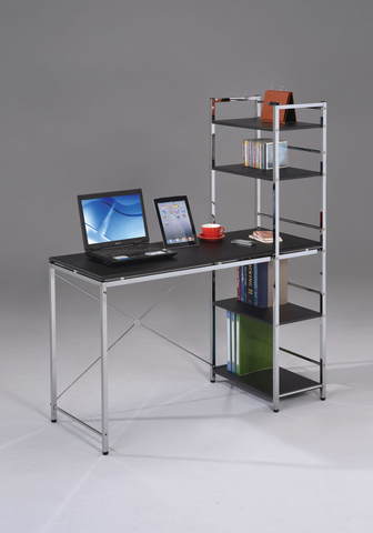 Computer Desk with Five-Tier Storage Shelves in Silver Metal - Ember Workspace - WhatYouNeedSales