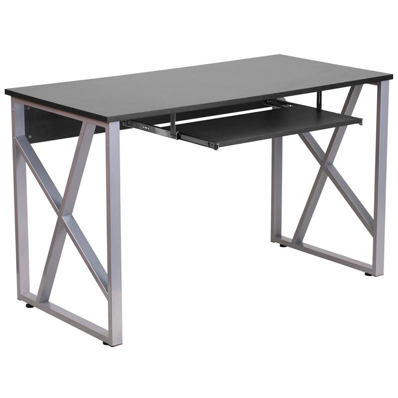 Black Computer Desk with Pull-Out Keyboard Tray - Ember Workspace - WhatYouNeedSales