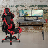 Black Gaming Desk and Red/Black Reclining Gaming Chair Set with Cup Holder, Headphone Hook & 2 Wire Management Holes - WhatYouNeedSales