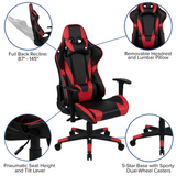 Black Gaming Desk and Red/Black Reclining Gaming Chair Set with Cup Holder, Headphone Hook & 2 Wire Management Holes - WhatYouNeedSales