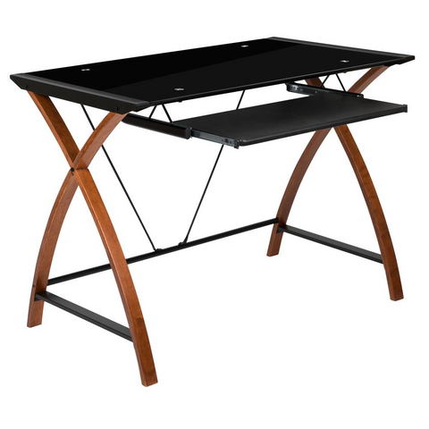 Computer Desk with Black Glass, Pull-Out Keyboard Tray -Ember Workspace - WhatYouNeedSales