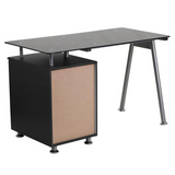 Computer Desk with Three-Drawer Pedestal in Black Glass - Ember Workspace - WhatYouNeedSales