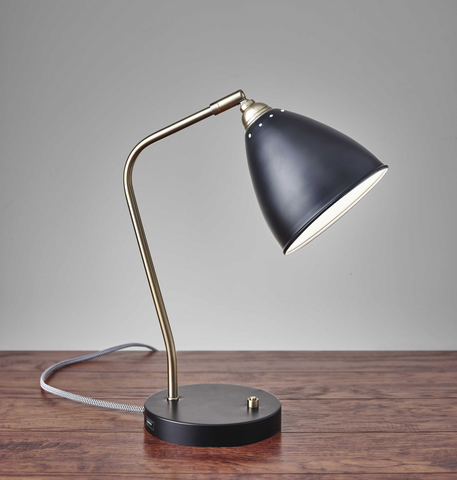 Black Metal And Antique Brass Adjustable Usb Port Desk Lamp - WhatYouNeedSales