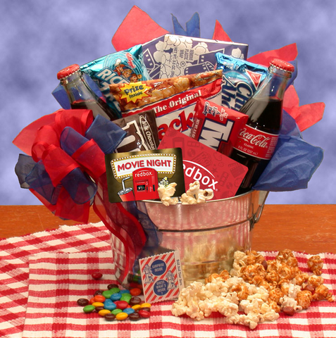 Blockbuster Night Movie Gift Pail - movie night gift baskets -  movie night - movie night gift baskets for families - WhatYouNeedSales