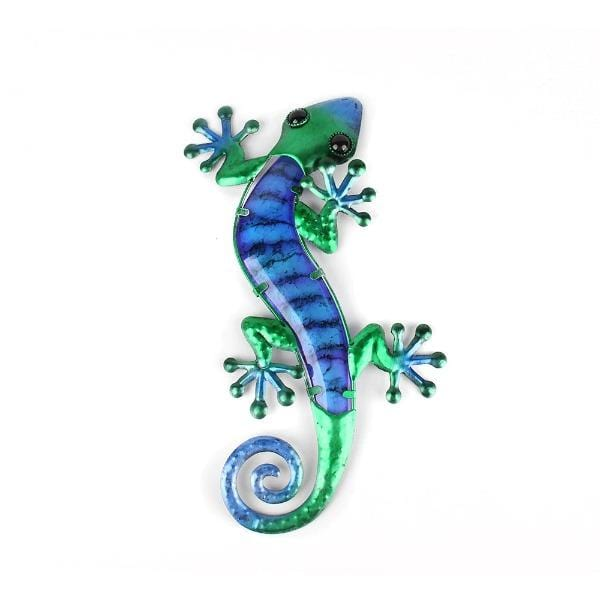 Blue & Green Striped Gecko Metal Wall Art - WhatYouNeedSales