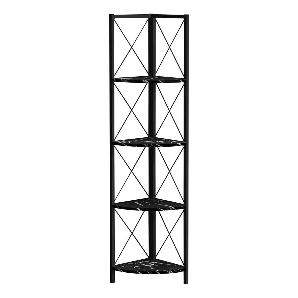 BOOKCASE - 60"H / BLACK MARBLE / BLACK METAL CORNER - WhatYouNeedSales