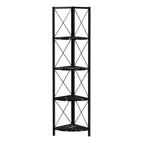 BOOKCASE - 60"H / BLACK MARBLE / BLACK METAL CORNER - WhatYouNeedSales