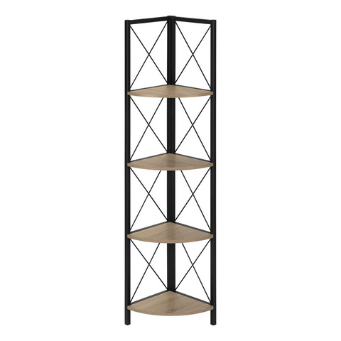 BOOKCASE - 60"H / DARK TAUPE / BLACK METAL CORNER ETAGERE - WhatYouNeedSales