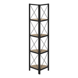 BOOKCASE - 60"H / DARK TAUPE / BLACK METAL CORNER ETAGERE - WhatYouNeedSales