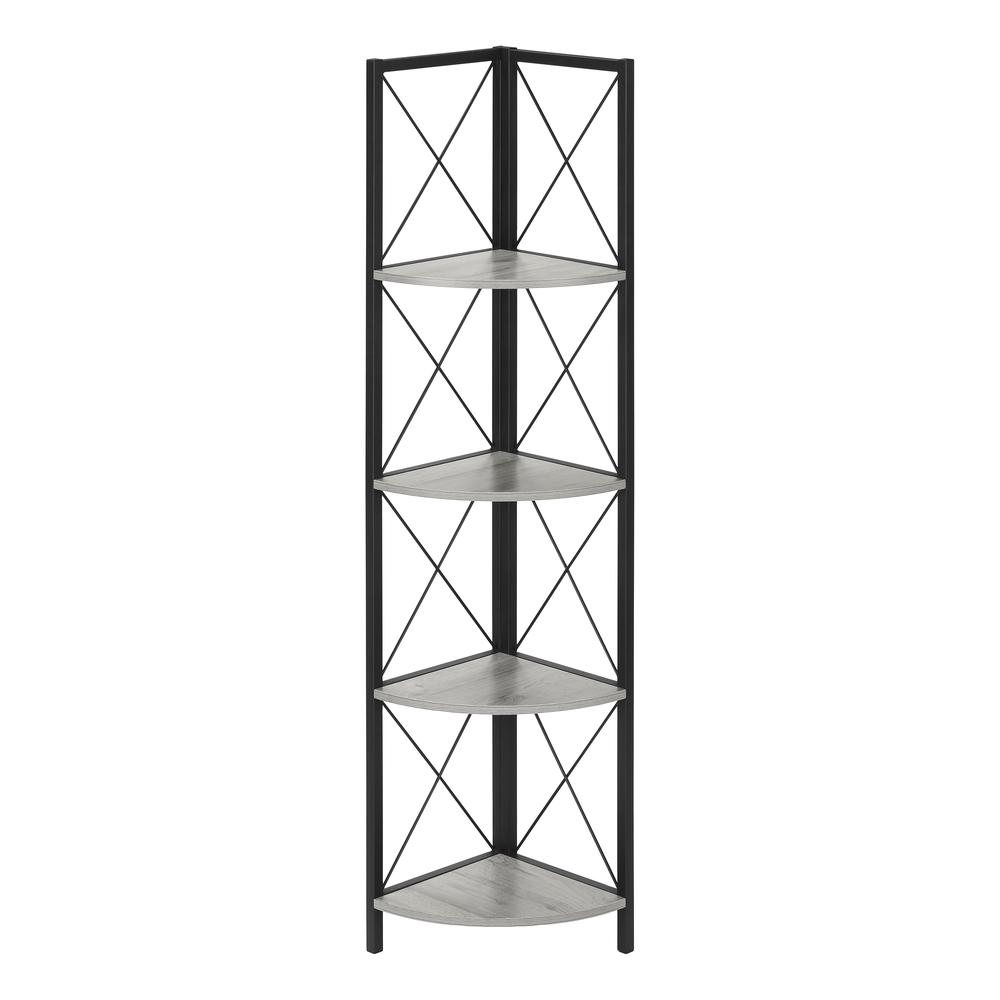 BOOKCASE - 60"H / GREY / BLACK METAL CORNER ETAGERE - WhatYouNeedSales