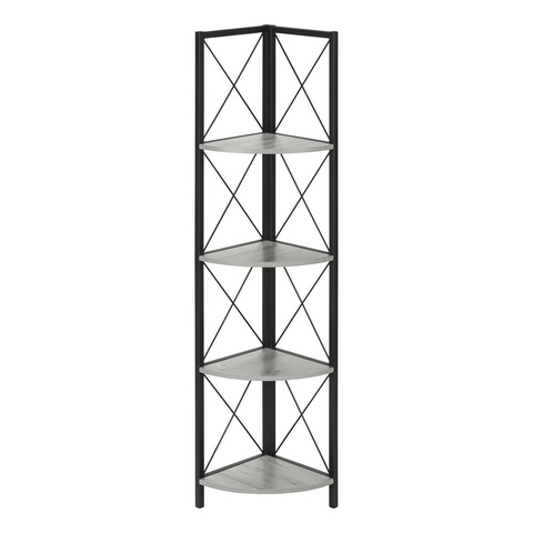 BOOKCASE - 60"H / GREY / BLACK METAL CORNER ETAGERE - WhatYouNeedSales