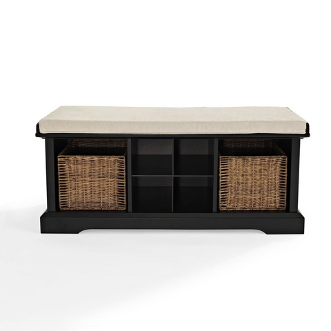 Brennan Storage Bench Black/Tan - Bench, 2 Wicker Basekets - WhatYouNeedSales