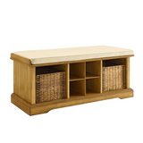 Brennan Storage Bench Natural/Tan - Bench, 2 Wicker Basekets - WhatYouNeedSales