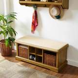 Brennan Storage Bench Natural/Tan - Bench, 2 Wicker Basekets - WhatYouNeedSales