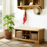 Brennan Storage Bench Natural/Tan - Bench, 2 Wicker Basekets - WhatYouNeedSales