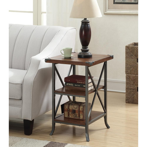 Brookline End Table - Elegant Metal Frame with Grooved Top