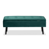 Caine Green Velvet Fabric Upholstered and Dark Brown Finished Wood Storage Bench - WhatYouNeedSales