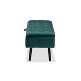 Caine Green Velvet Fabric Upholstered and Dark Brown Finished Wood Storage Bench - WhatYouNeedSales