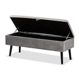 Caine Grey Velvet Fabric Upholstered and Dark Brown Finished Wood Storage Bench - WhatYouNeedSales