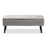 Caine Grey Velvet Fabric Upholstered and Dark Brown Finished Wood Storage Bench - WhatYouNeedSales