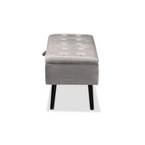 Caine Grey Velvet Fabric Upholstered and Dark Brown Finished Wood Storage Bench - WhatYouNeedSales