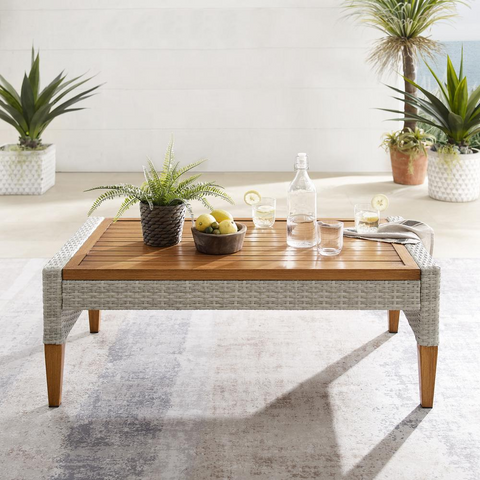 Capella Outdoor Wicker Coffee Table Gray/Acorn - WhatYouNeedSales