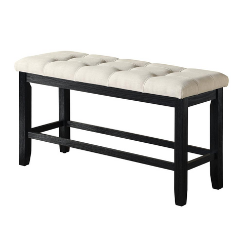 Classic 24" Counter Height Dining Bench Tufted in Beige Linen Fabric - WhatYouNeedSales