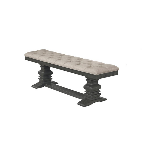 Classic Dining Bench w/Tufted Cussing in Linen Fabric - WhatYouNeedSales