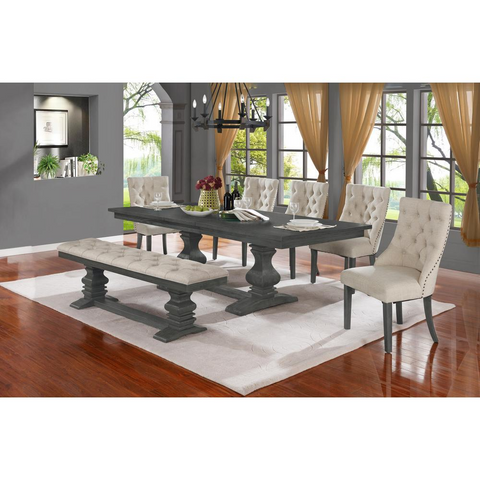 Classic Dining Bench w/Tufted Cussing in Linen Fabric - WhatYouNeedSales