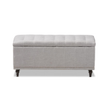 Classic Grayish Beige Fabric Upholstered Button-Tufting Storage Ottoman Bench - WhatYouNeedSales