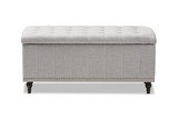 Classic Grayish Beige Fabric Upholstered Button-Tufting Storage Ottoman Bench - WhatYouNeedSales