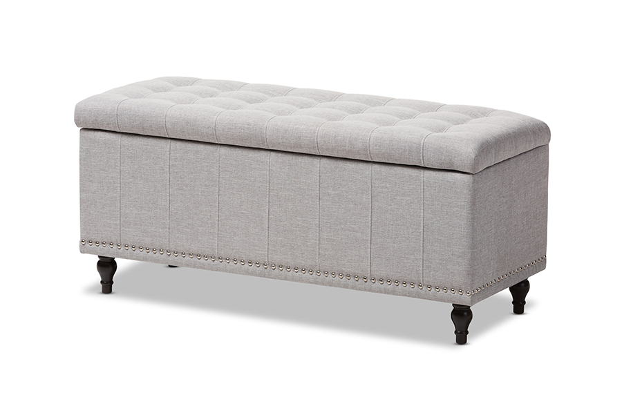 Classic Grayish Beige Fabric Upholstered Button-Tufting Storage Ottoman Bench - WhatYouNeedSales