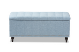 Classic Light Blue Fabric Upholstered Button-Tufting Storage Ottoman Bench - WhatYouNeedSales