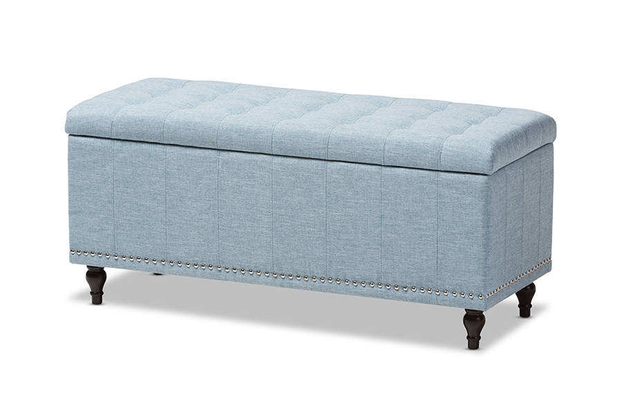 Classic Light Blue Fabric Upholstered Button-Tufting Storage Ottoman Bench - WhatYouNeedSales