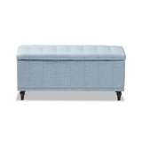 Classic Light Blue Fabric Upholstered Button-Tufting Storage Ottoman Bench - WhatYouNeedSales