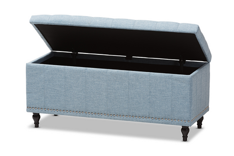 Classic Light Blue Fabric Upholstered Button-Tufting Storage Ottoman Bench - WhatYouNeedSales