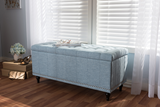 Classic Light Blue Fabric Upholstered Button-Tufting Storage Ottoman Bench - WhatYouNeedSales