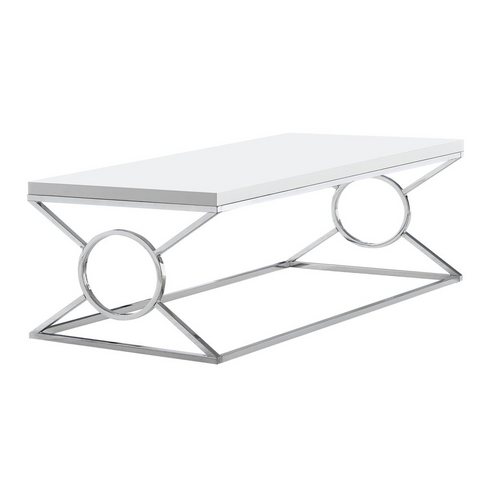 COFFEE TABLE  - GLOSSY WHITE WITH CHROME METAL - WhatYouNeedSales