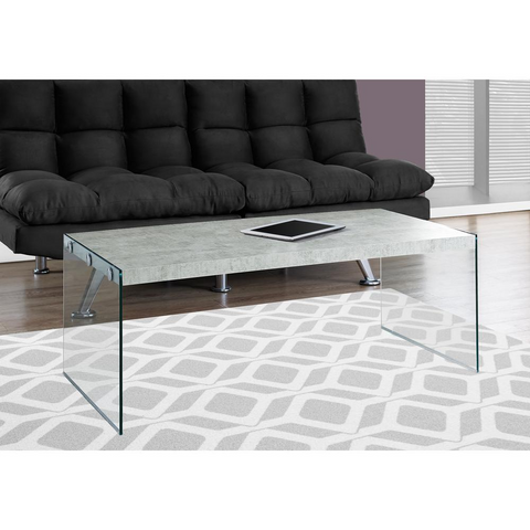 COFFEE TABLE - GREY CEMENT WITH TEMPERED GLASS - WhatYouNeedSales