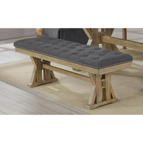 Cushioned dining bench in gray linen fabric - WhatYouNeedSales