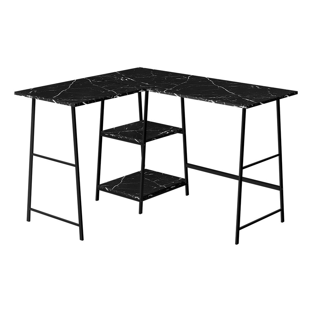 CORNERCASART 48"L-Shaped Computer Desk with Black Marble and Black Metal - PinnacleWorkspace - WhatYouNeedSales